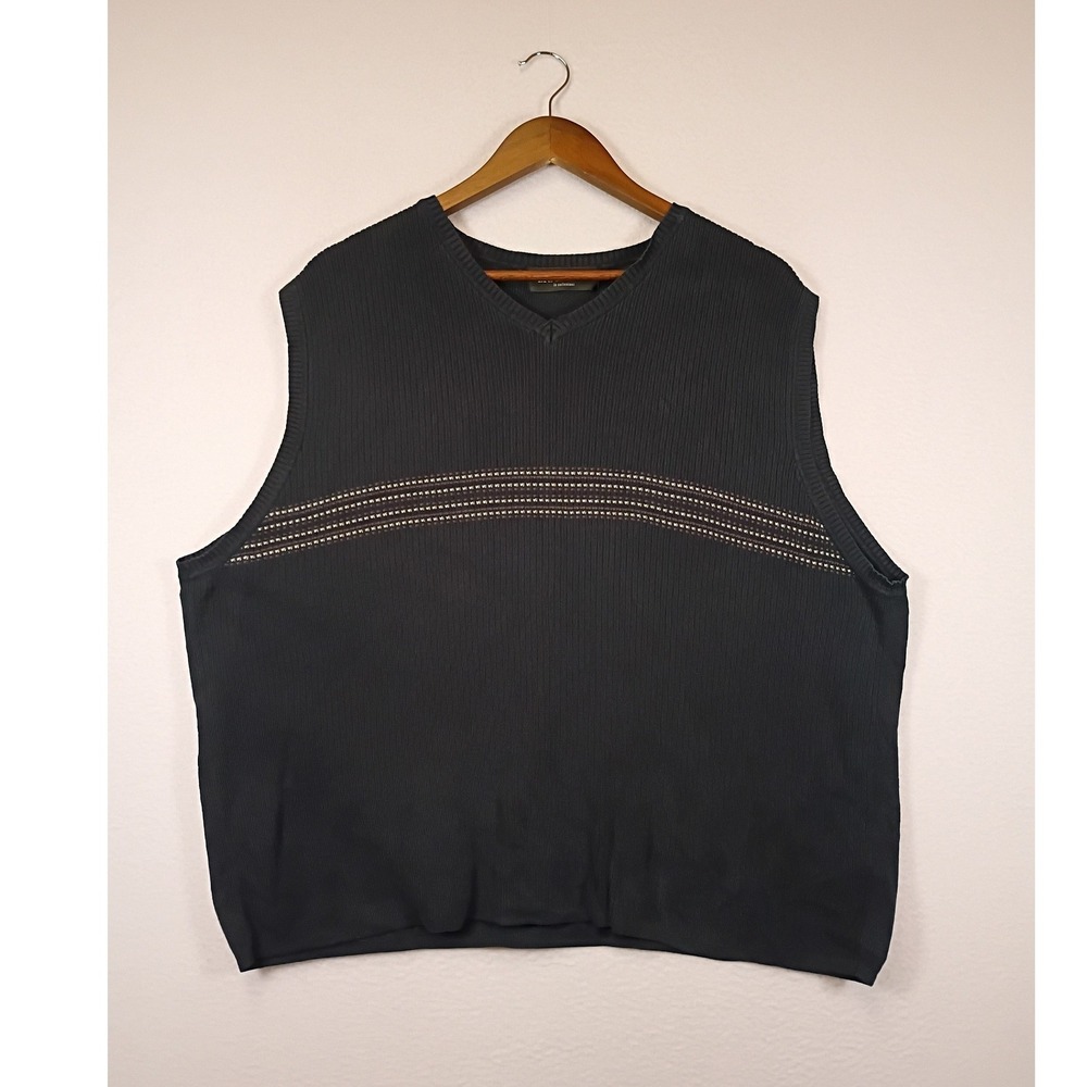Dark Academia Brandini Mens Large Navy Blue Ribbed Cotton V-Neck Sweater Vest